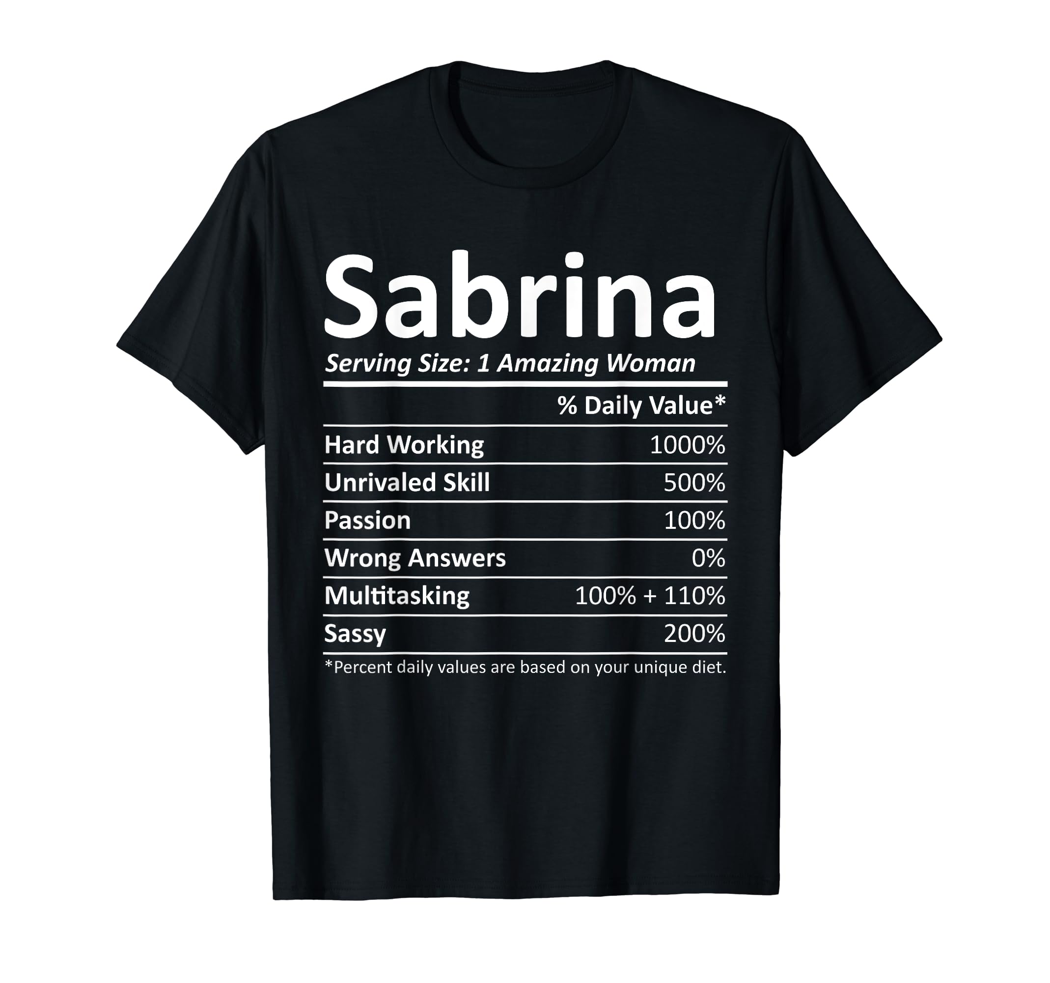 SABRINA Nutrition Personalized Name Funny Christmas Gift T-Shirt