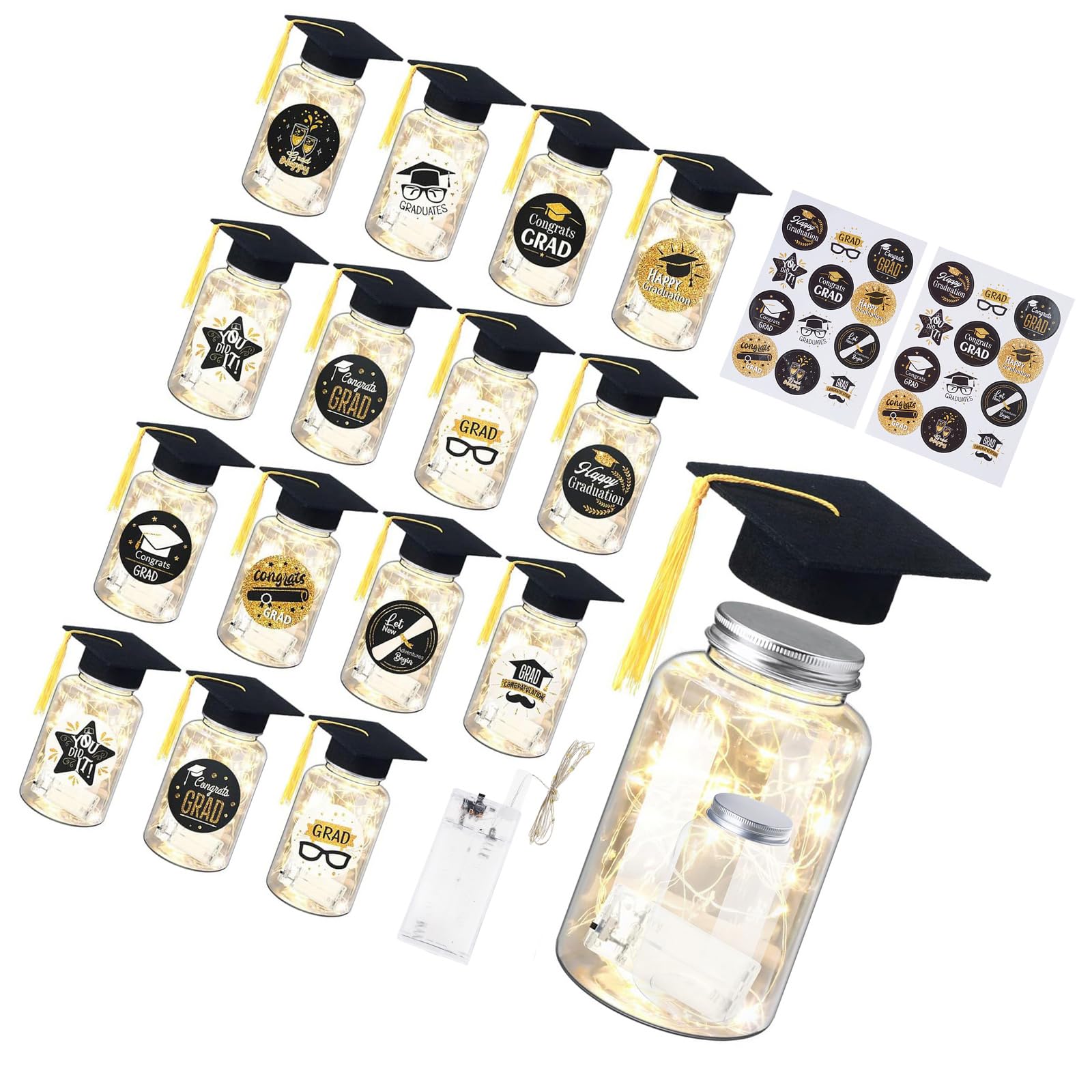 2026 Graduation Centerpieces for Tables Light Up Masons Jar with Graduation Cap for College Congrats Grad Party Decors Light Up Masons Jar with Cap
