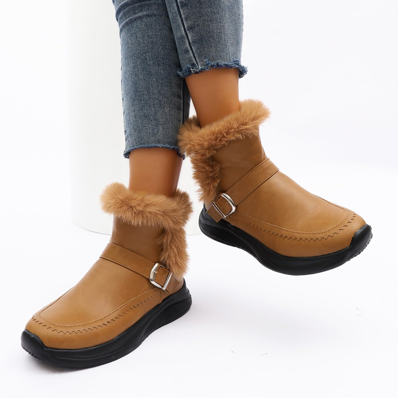 Cocila Botines Mujer con Cremallera Lateral En El Puño Y Correa De Hebilla, Botas Cómodas Invierno para Ante Azul Altas Tacon Negros Barefoot Planos Piel Zapatillas Blancas Zapatos Baile Latino