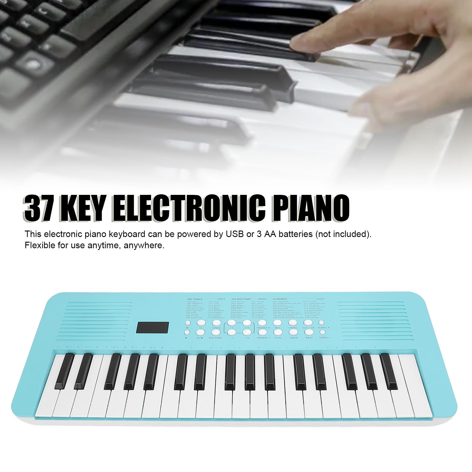 Tastiera Elettronica a 37 Tasti 200 Toni Ritmi 35 Demo Strumento a Tastiera per Pianoforte Digitale Multifunzionale con Microfono per Principianti e Musicisti Esperti (BLUE)