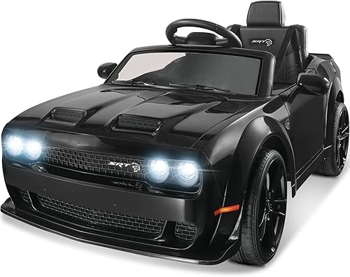 SEGMART Dodge Kids Ride on Car, vehículo eléctrico de 12 V para niños con control remoto, luz LED, MP3 y Bluetooth, sistema de suspensión (negro)