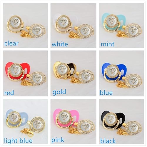 Miniatura 8 de 19 Colors can Choose Gold Bling Diamond Pacifier and Pacifier Clip Set BPA Free Dummy Bling Unique Design