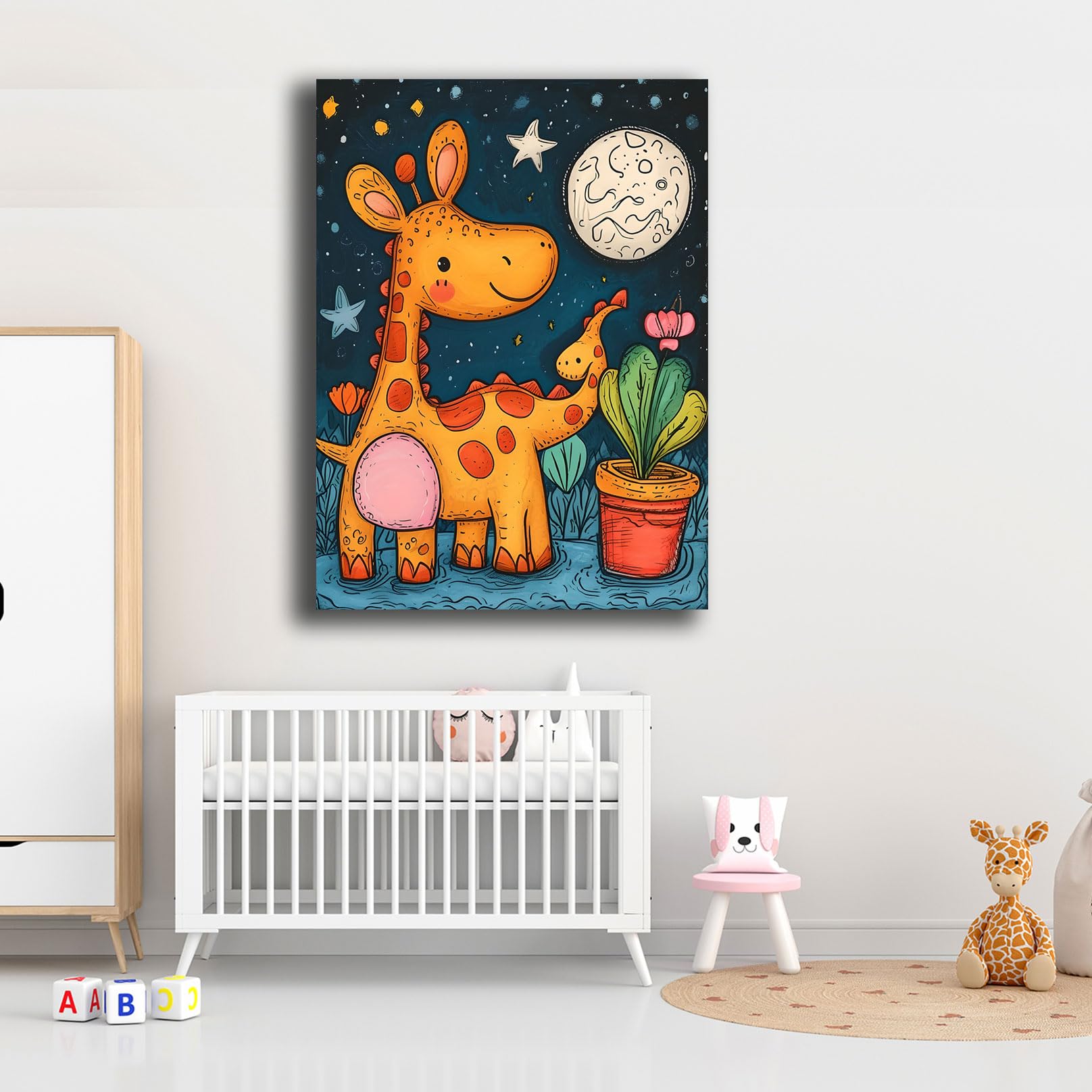 Quadro su Tela Cameretta Bambini Animali – Decorazioni Parete Nursery Neonato, Stampa Moderna per Cameretta Bimbo e Bimba, Quadri Decorativi per Casa Asilo (7, 50x70 cm, Canvas intelaiato)