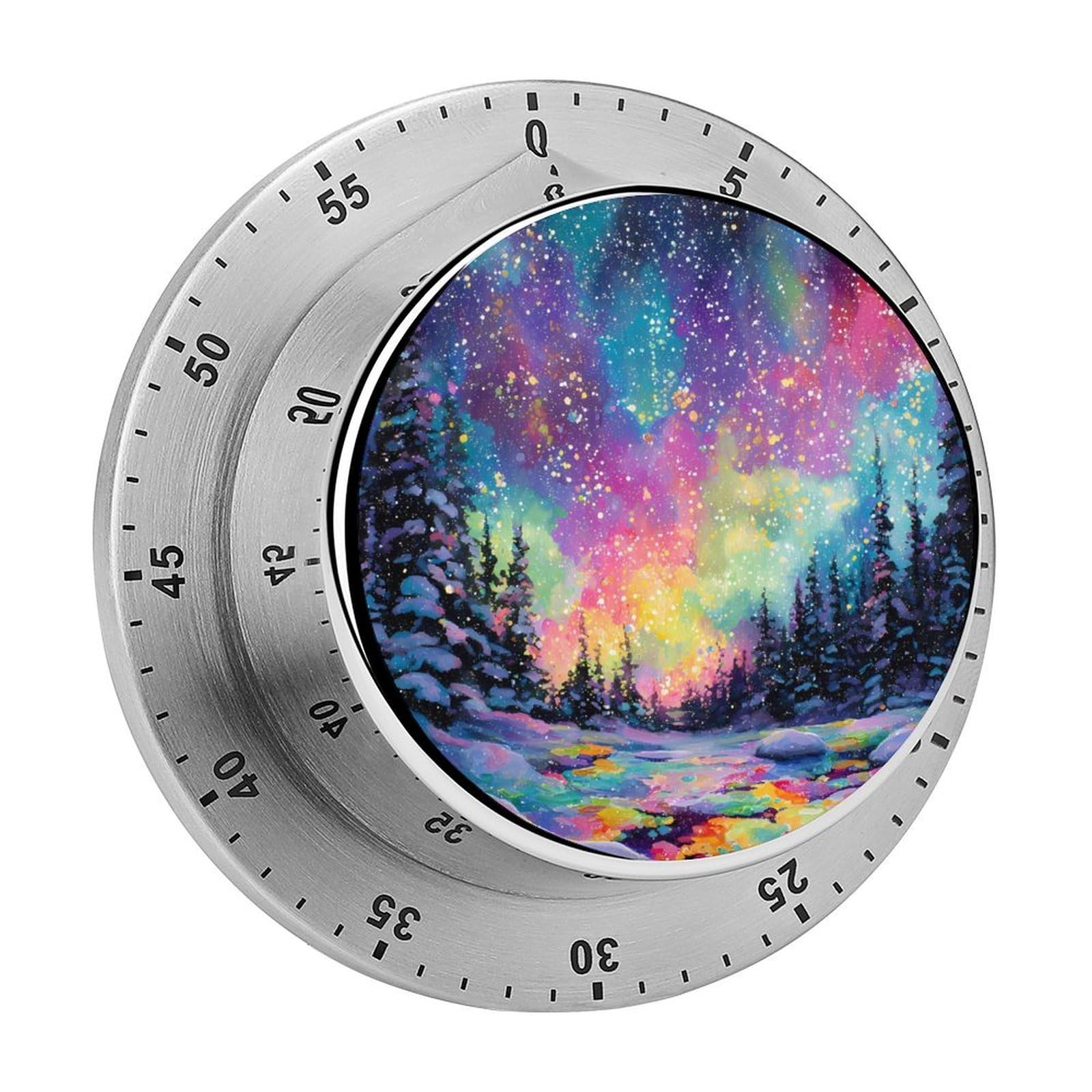 Colorful Auroras Borealis Snowy Mechanical Timer with Alarm for Kitchen Cooking Productivity Stainless Steel Timers