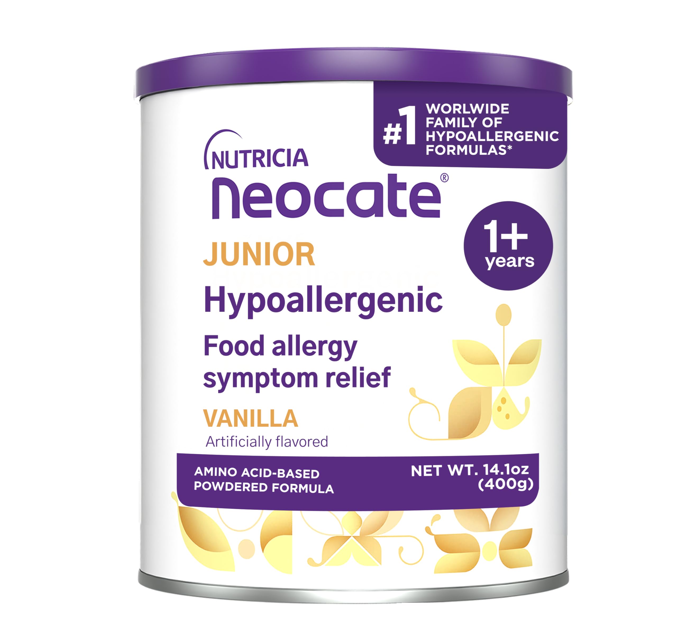 Nutricia Neocate Junior - Hypoallergenic, Dairy-free, Amino Acid-Based Formula for 1+ Years - For Toddlers, Kids & Teens - Powdered Formula- Vanilla - 14.1 oz can (Case of 1)