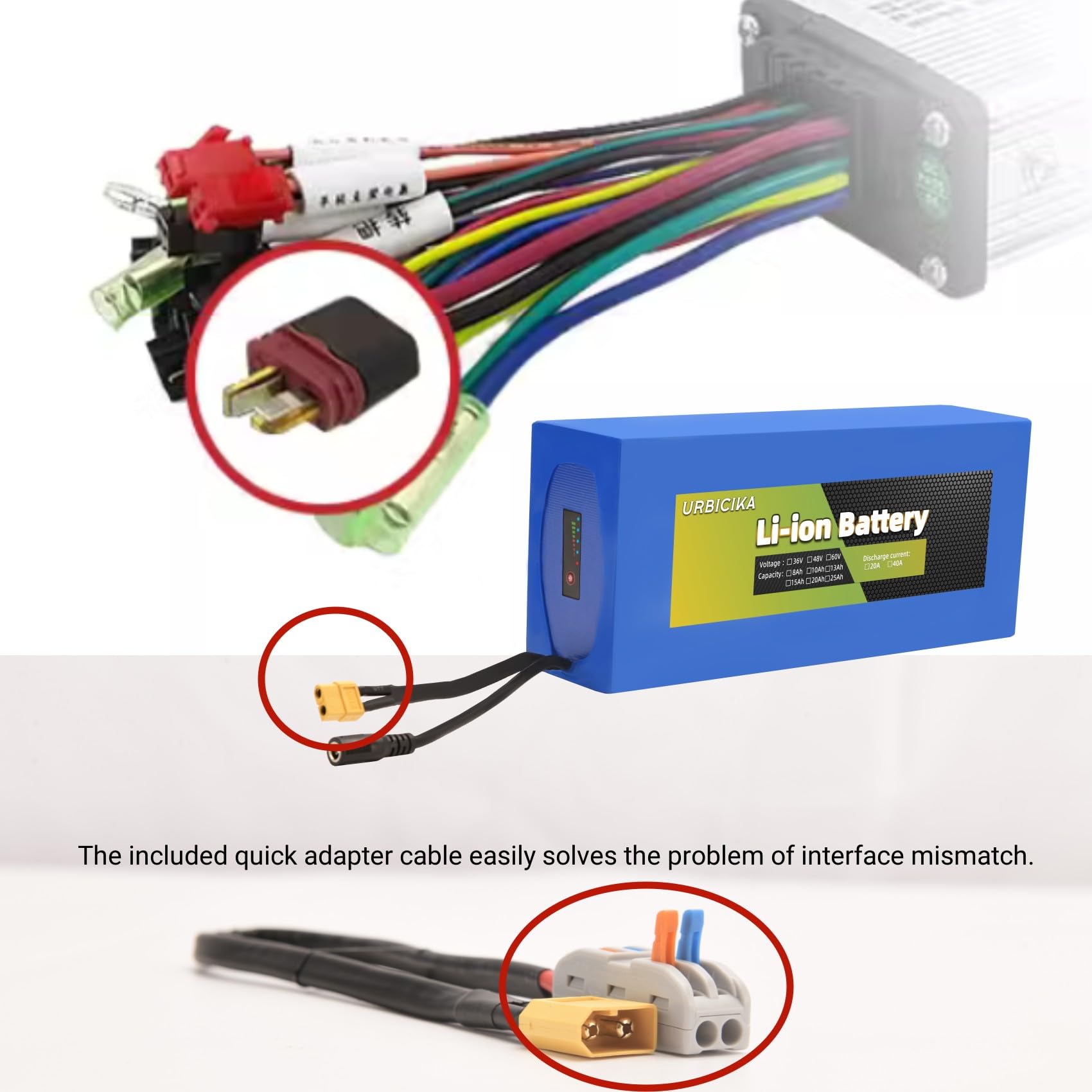 GIDUCTON Lithium Battery Pack for Scooters, 48V, 15Ah, with 54.6V 3A Charger, 20A BMS for 350W-750W Motor (48V 15Ah)