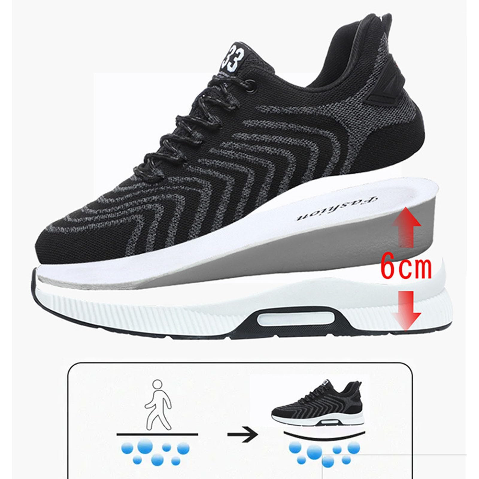 Generisch Zapatillas de correr para hombre, par de zapatos de hombre con elevación, zapatillas de malla informales, zapatillas deportivas ligeras y transpirables con cordones con tacón de elevación