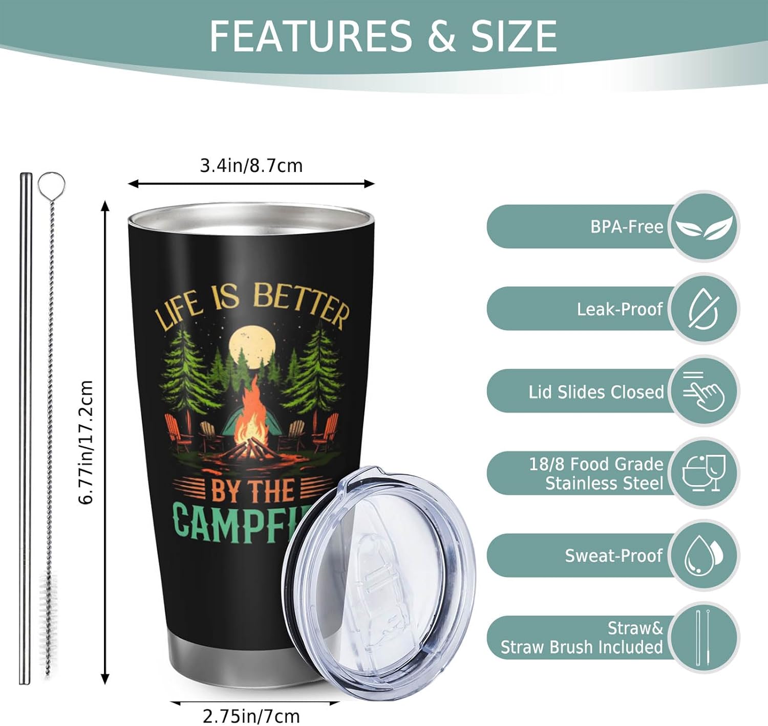 Camping Gifts for Men Women, Best Camp Coffee Mugs, Happy Camper Travel Mug, 20oz Coffee Tumbler, Camping Cup for Women Men - Image 5