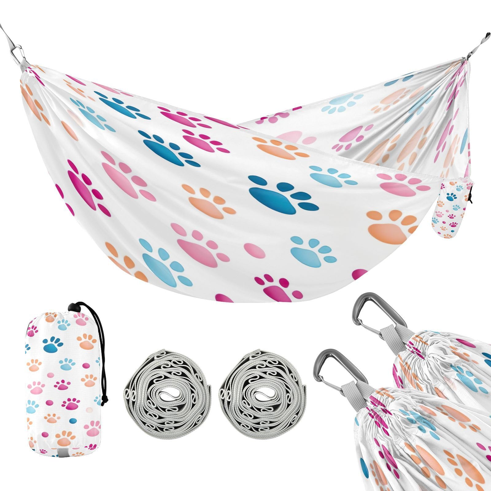 ATTX Cute Paw Prints Camping Hammock - Lightweight & Portable Hammocks, Heavy Duty 330lbs Capacity for Indoor, Hiking, Backpacking, Travel, Backyard, Beach#353