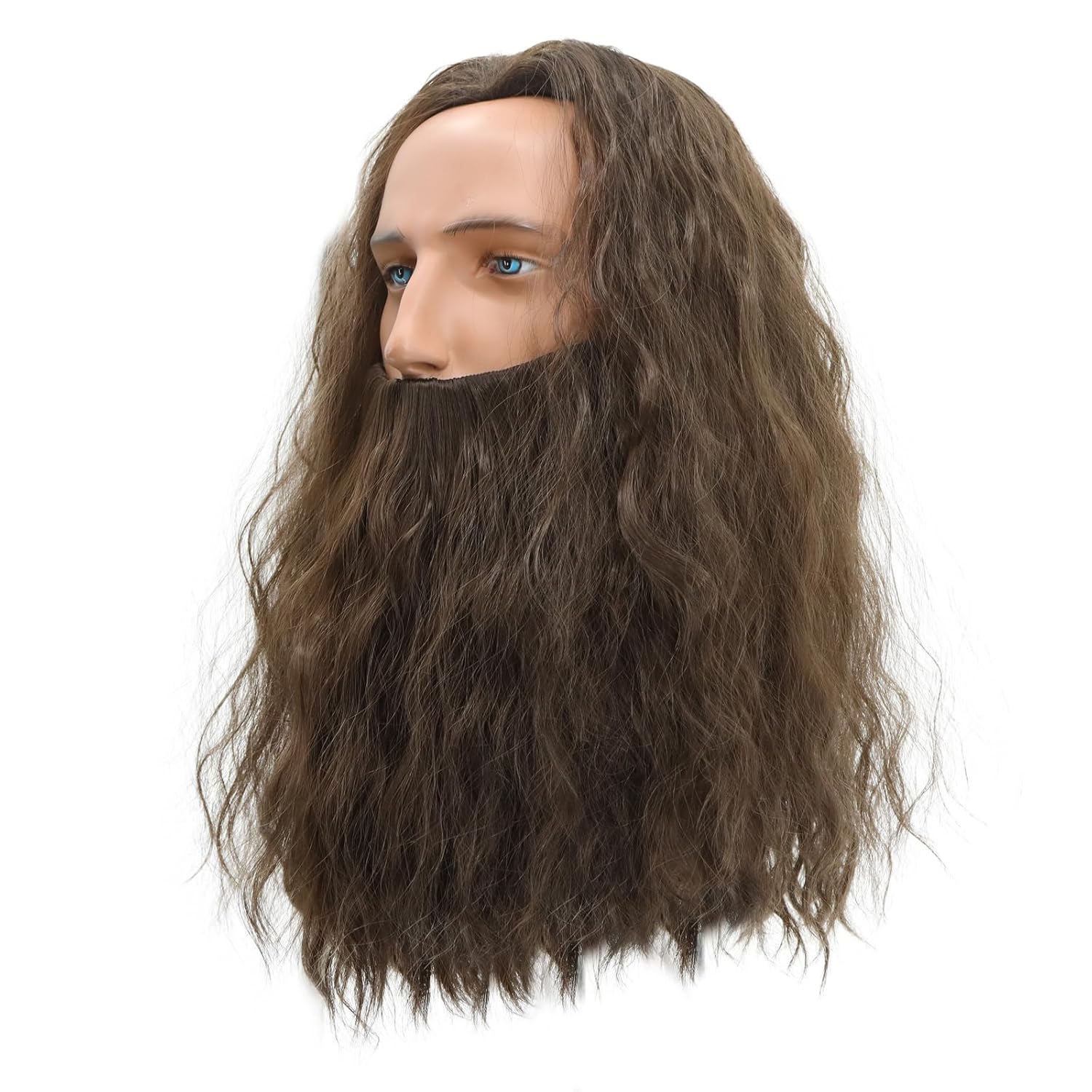 Mens Wizard Beard and Wig Dark Brown Long Curly Wig Wizard Costume Halloween Party Cosplay Wigs - Image 3