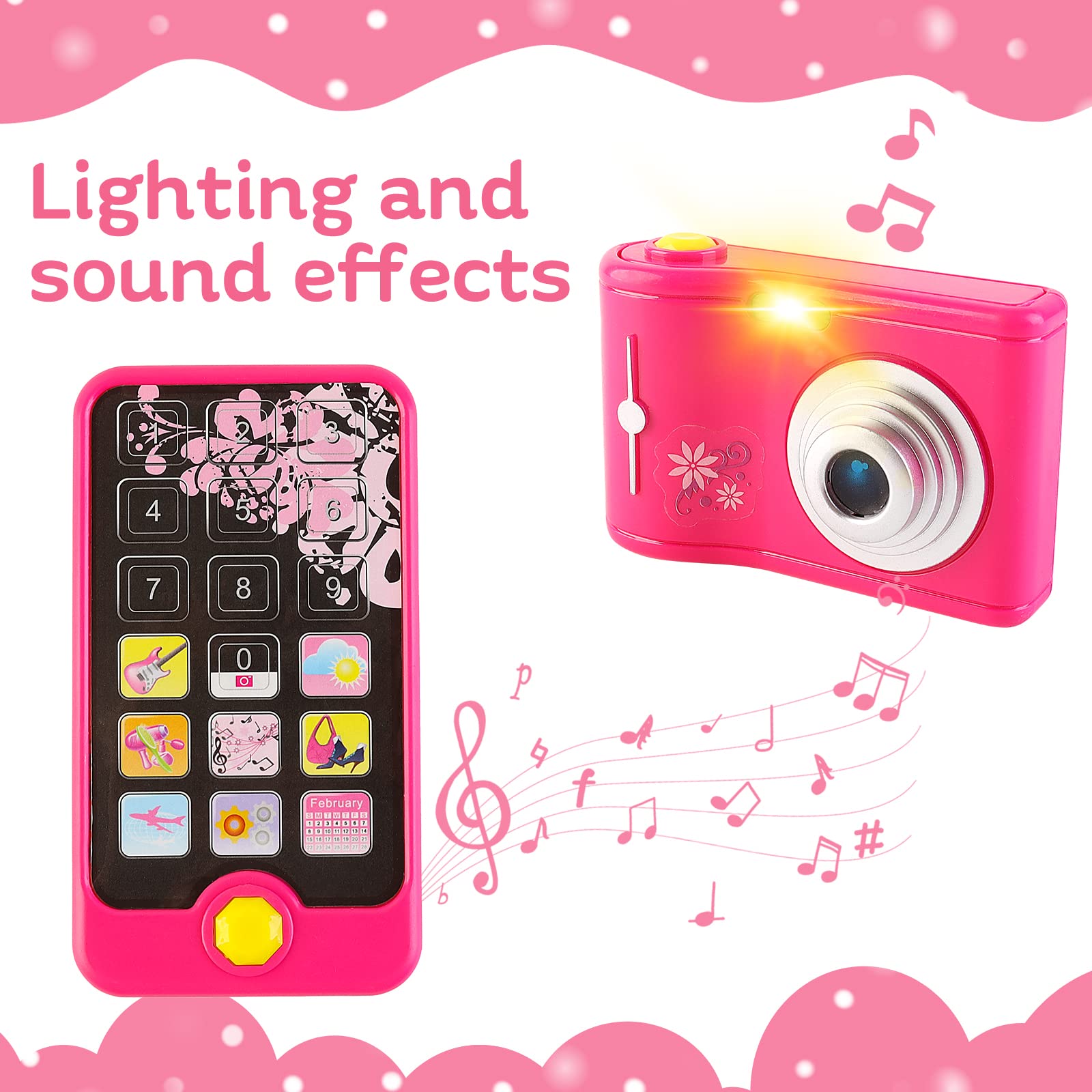 deAO Gioco di Bellezza Moda e Estilismo Set di Accessori Borsetta Fashion Include Il Trucco Artificiale Telefono e Fotocamera del Giocattolo con Luci e Suoni