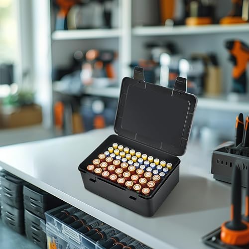 Miniatura 7 de ALCYON Caja de almacenamiento organizadora de baterías, soporte para 24 pilas AA, 30 pilas AAA (bolsa no incluye baterías), color negro