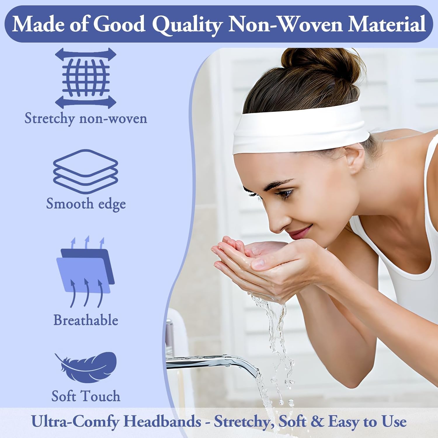 40 Pcs Disposable Spa Facial Headbands, Stretch Headband Wrap with Adjustable Magic Tape, Esthetician Spa Headband Stretch Non-Woven Facial SkinCare for Women Sport Yoga Salon Shower - Image 5