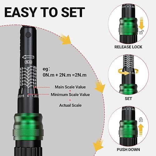 Miniatura 4 de Kit de llave dinamométrica para bicicleta, portátil, llave dinamométrica de clic de 14 de pulgada, 2-20 Nm con hexagonal, puntas torx y extensión,