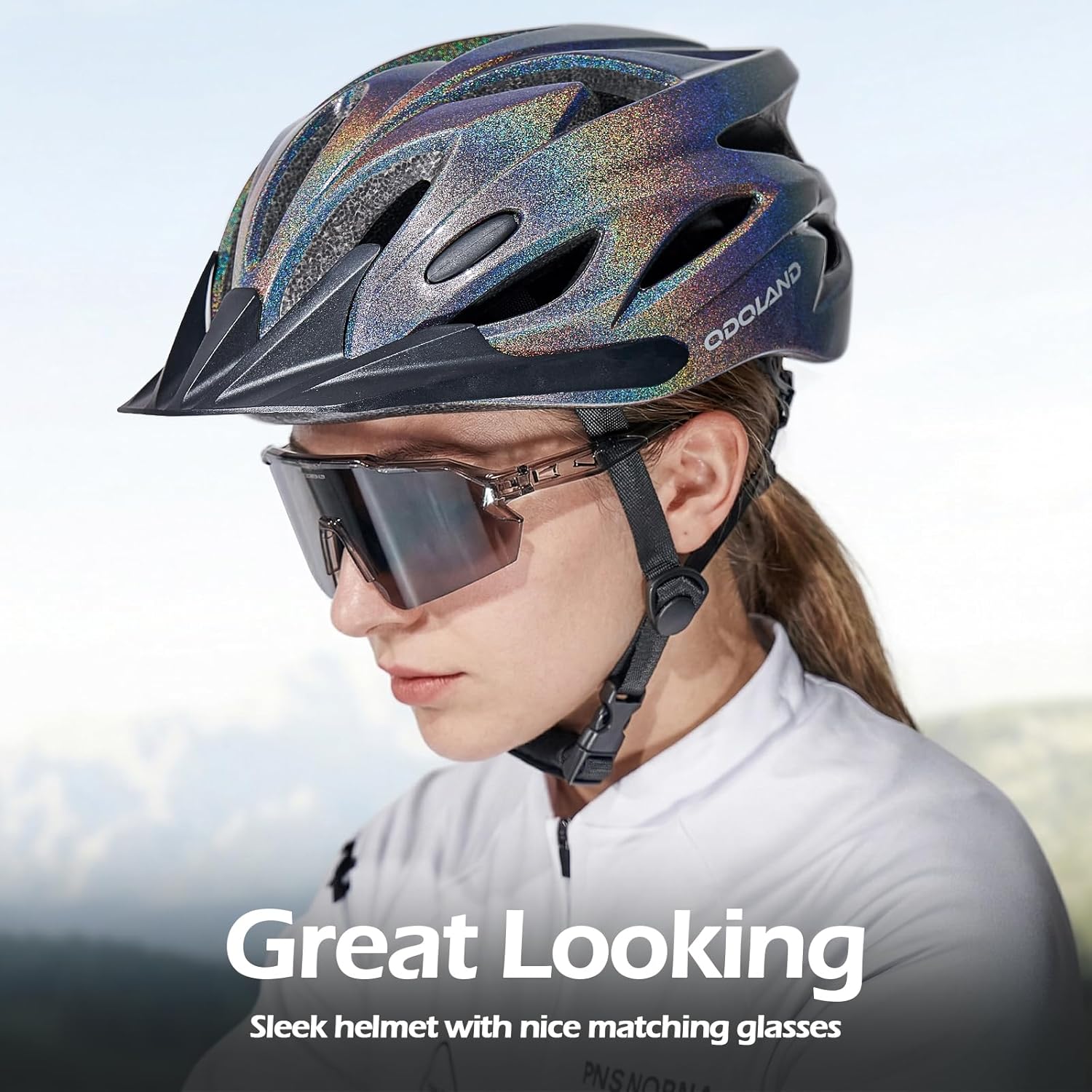 Odoland Adult Bike Helmet and Cycling Sunglasses Set for Men & Women, Safety Certified Bicycle Helmet with UV Protection Glasses for Mountain, Skating, Road, City Commuting & Outdoor Riding