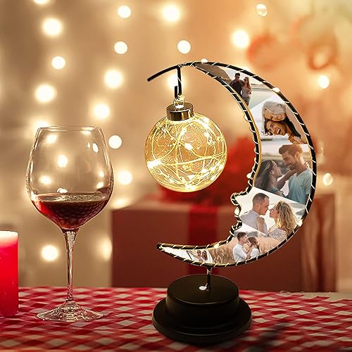 Miniatura 5 de Qingxily Luz de luna personalizada con 4 imágenes, lámpara de luna con foto personalizada, lámpara de luz nocturna personalizada, día de San