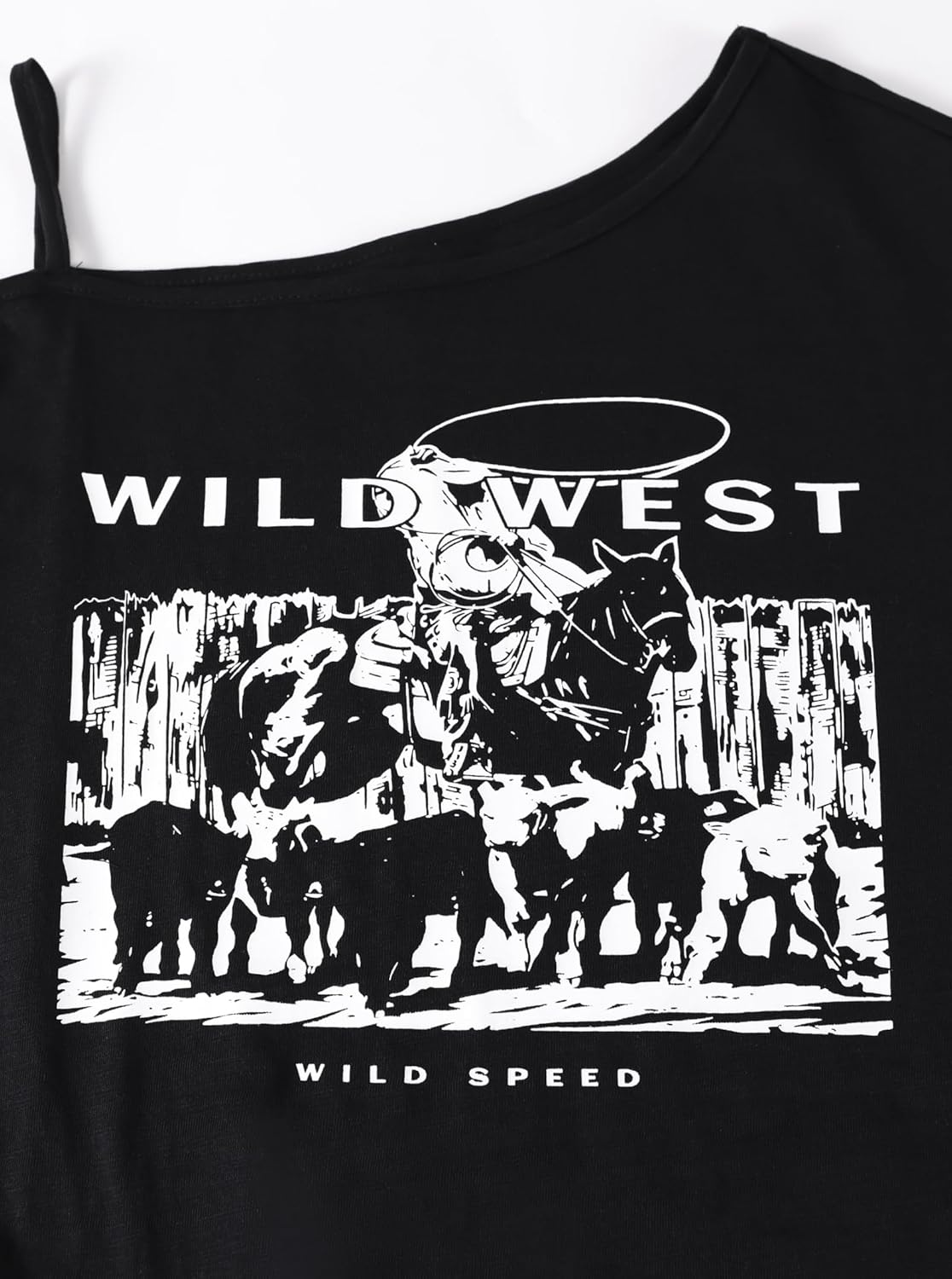 Hilinker Womens Off Shoulder Crop Tops Sexy Graphic Tees Asymmetrical Short Sleeve T Shirt - Image 4