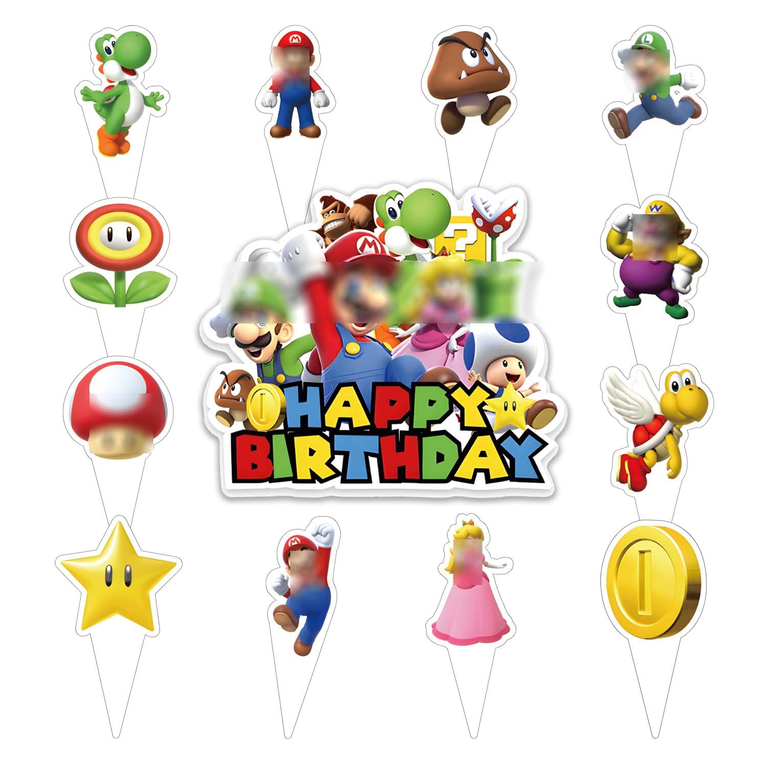 25pcs Cake Decorations with 24pcs Cupcake Toppers, 1pcs Cake Topper for Mario/Tenn Girl Boy Birthday Party Supplies