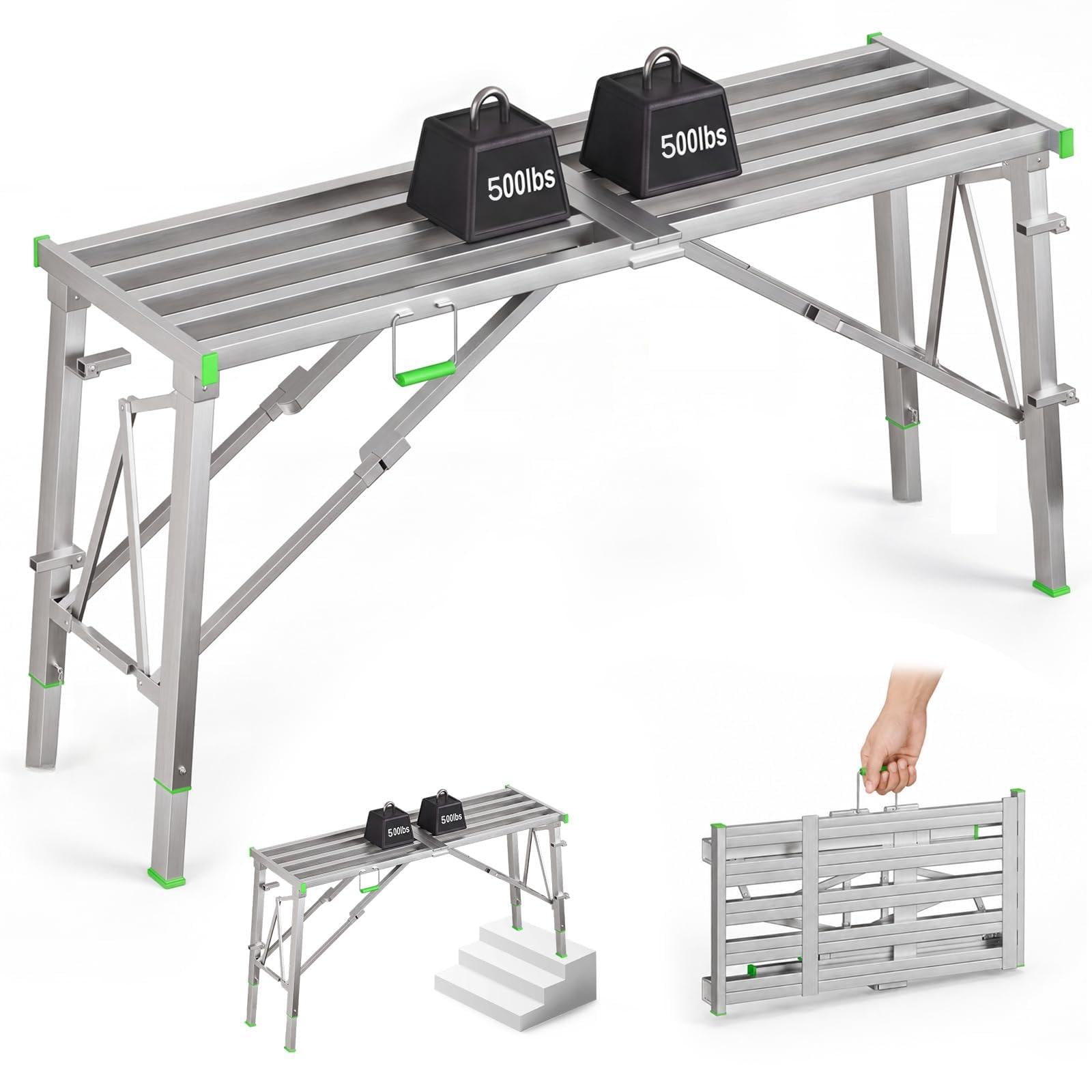 Banc d'échafaudage pliable réglable de 453,6 kg | Plateforme de travail pliable multifonction portable pour travaux de construction et travaux de bricolage