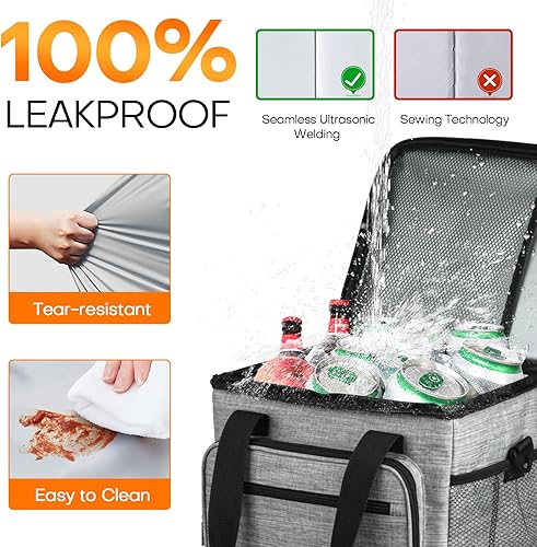 Miniatura 6 de Lonchera aislada, lonchera grande a prueba de fugas de 15 litros para adultos, hombres y mujeres, bolsas suaves y frescas con 6 bolsillos y clip de