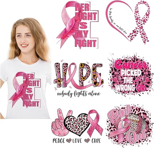 Miniatura 2 de 6 hojas de parches para planchar sobre la concienciación del cáncer de mama, cinta rosa, parches para planchar, calcomanías de transferencia de