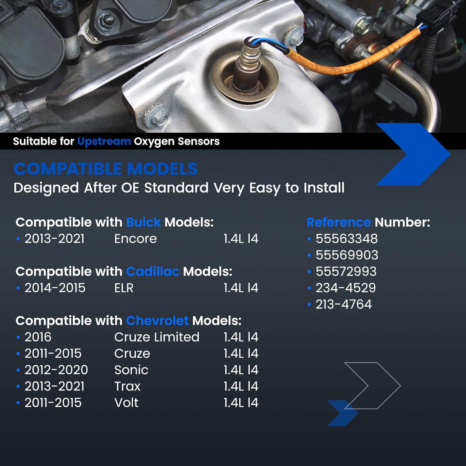 Oxygen O2 Sensor 234-4529 Compatible with Buick 13-21 Encore, 11-15 Compatible with Chevy Cruze, 55563348,213-4764 Upstream Replacement Oxygen Sensor for 13-21 Trax,Sonic,Volt 1.4L L4,1PCS