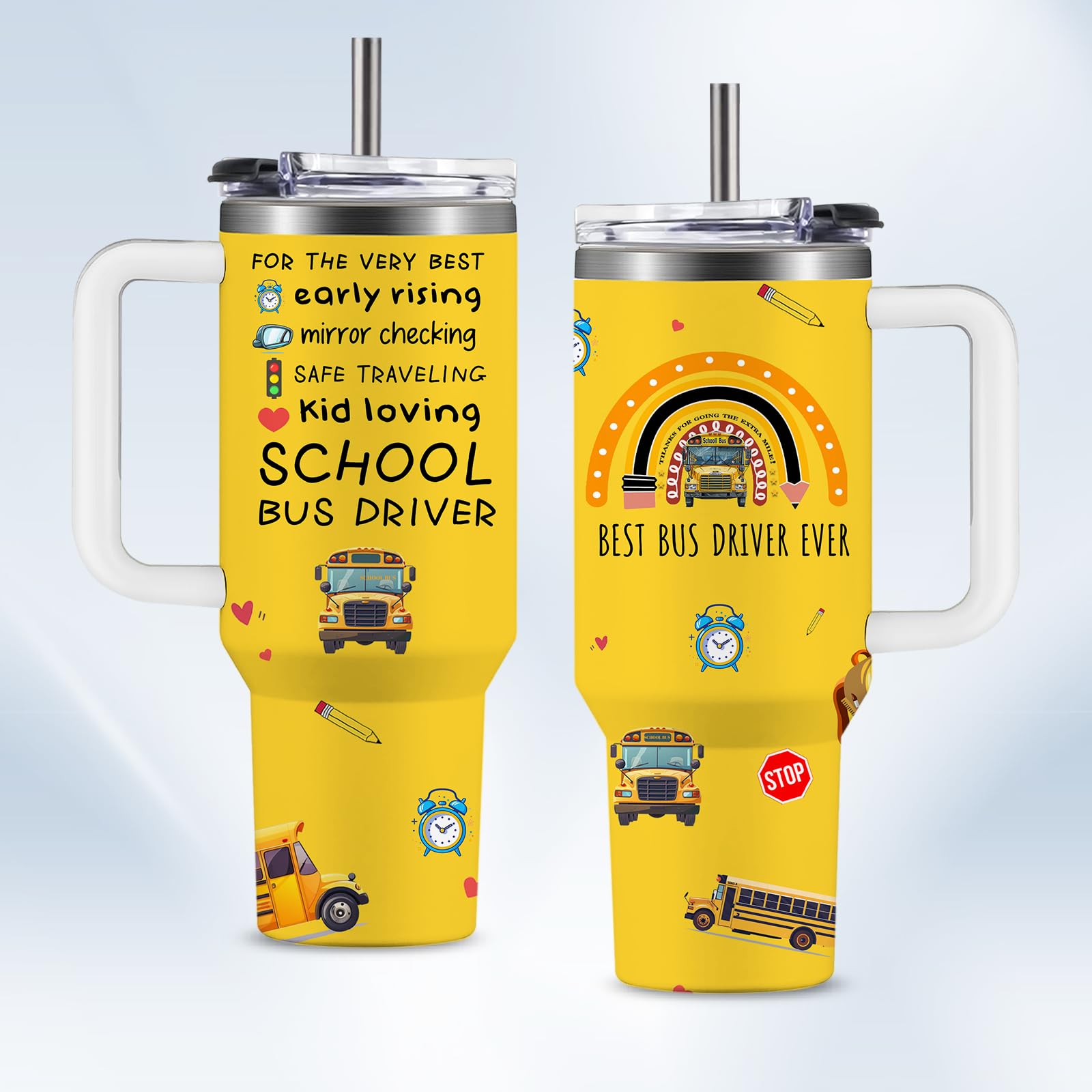 School Bus Driver Gifts - 40 Oz School Bus Driver Tumbler with Handle, School Bus Cups, Bus Driver Back to School Thank You Appreciation Gifts, School Bus Driver Birthday Retirement Gifts