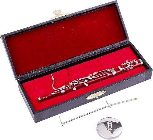 Miniatura 3 de Fagot en miniatura con soporte y estuche, mini instrumento musical réplica de fagot, figuras coleccionables, accesorios para casa de muñecas, modelo
