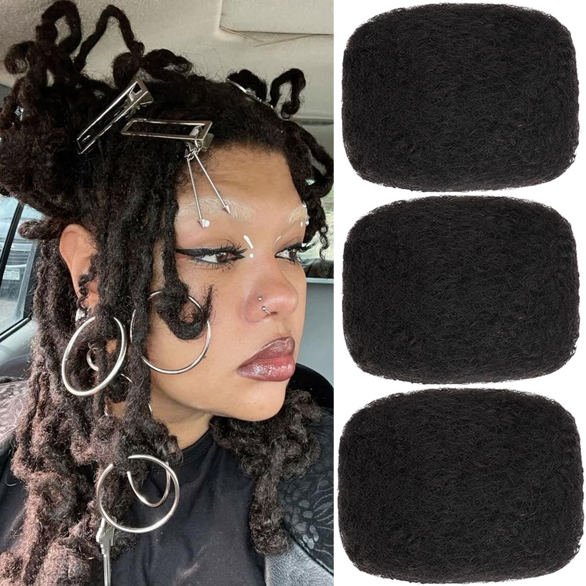 Kackanaa 12 Inch Springy Afro Kinky Curly Human Hair Bulks for Dreadlock Extensions 3 Packs Marley Twist Crochet Hair Bulk for Mini Twist Repair Locs Springy Afro Twist Human Hair Bulk