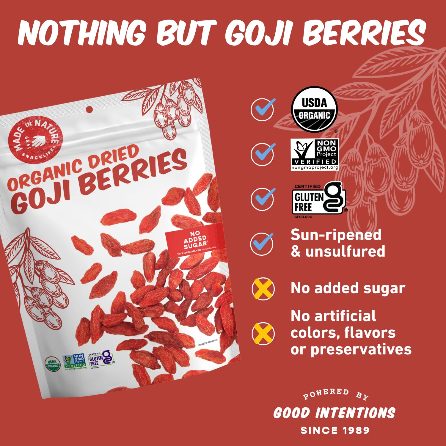 Made In Nature Organic Goji Berries, 7 Ounce (Pack of 1) – Vegan Snack, Non-GMO, Unsulfured, Gluten Free