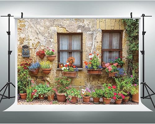 EOA Telón de fondo de flores italianas de 7 pulgadas de ancho x 5 pies de alto, para fotografía, Italia, ciudad vieja, arquitectura medieval, fondo
