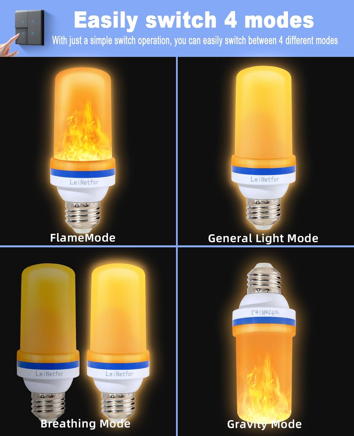 Smaller LED Flame Light Bulbs,4 Modes Flickering Halloween Light Bulbs for Outdoor Decoration with Gravity Sensor,E26 Base Fire Effect Light Bulb for Halloween Decor (2PACK-Yellow).