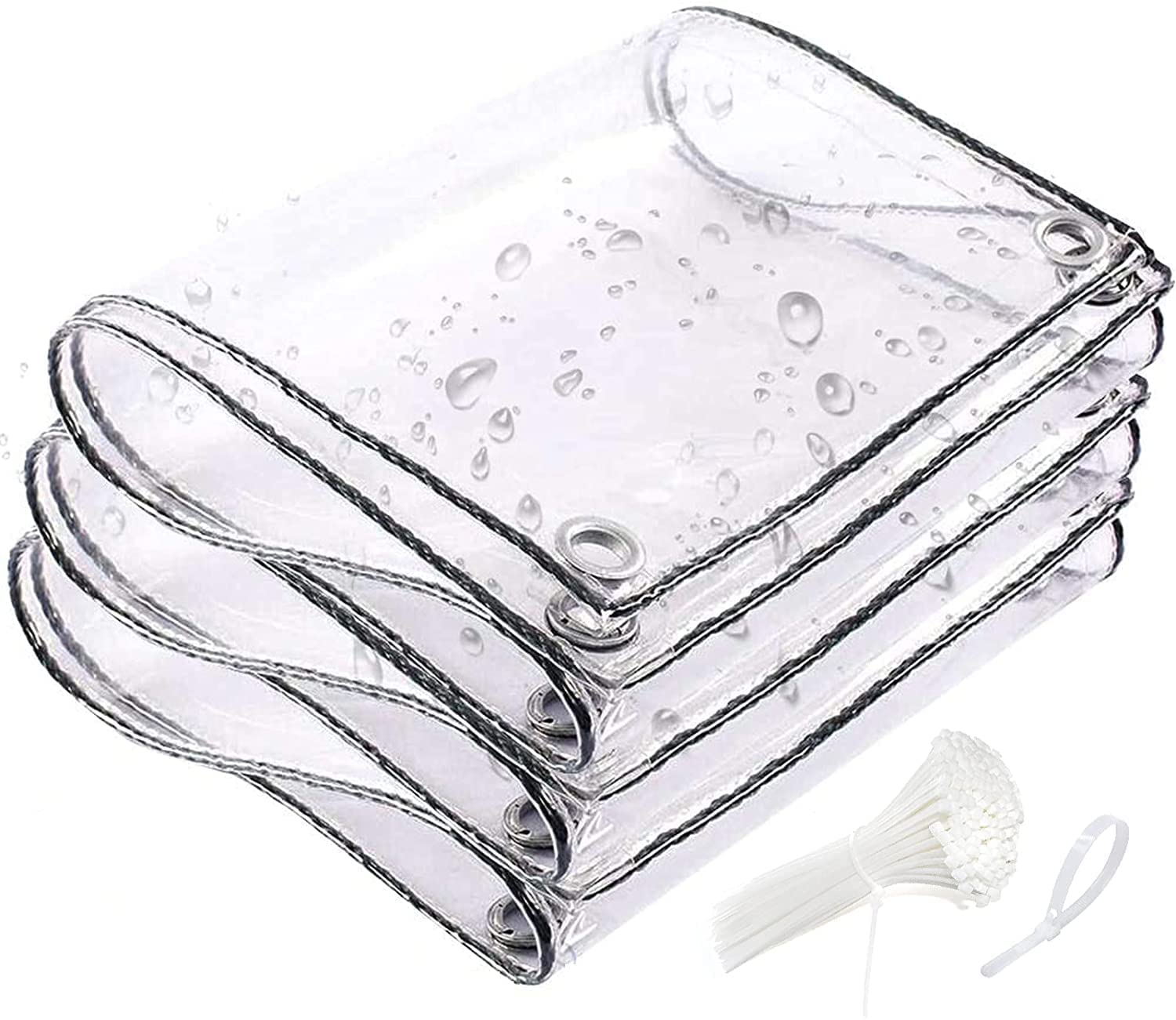 12 x 7 ft Plastic PVC Waterproof Tarpaulin Rain Covers 600 GSM Transparent Film for Outdoor Use Balcony Rain Curtain Sun Protection Tarp for Patio, Plant Blanket, with Eyelets,-image-36