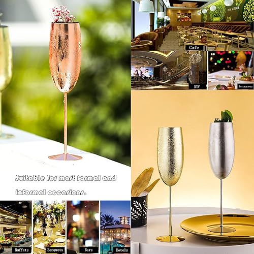 Miniatura 8 de Copas de champán de acero inoxidable, juego de 4 copas de vino irrompibles de 9.5 onzas, copas elegantes de tallo para tostadas a mano, para bodas,