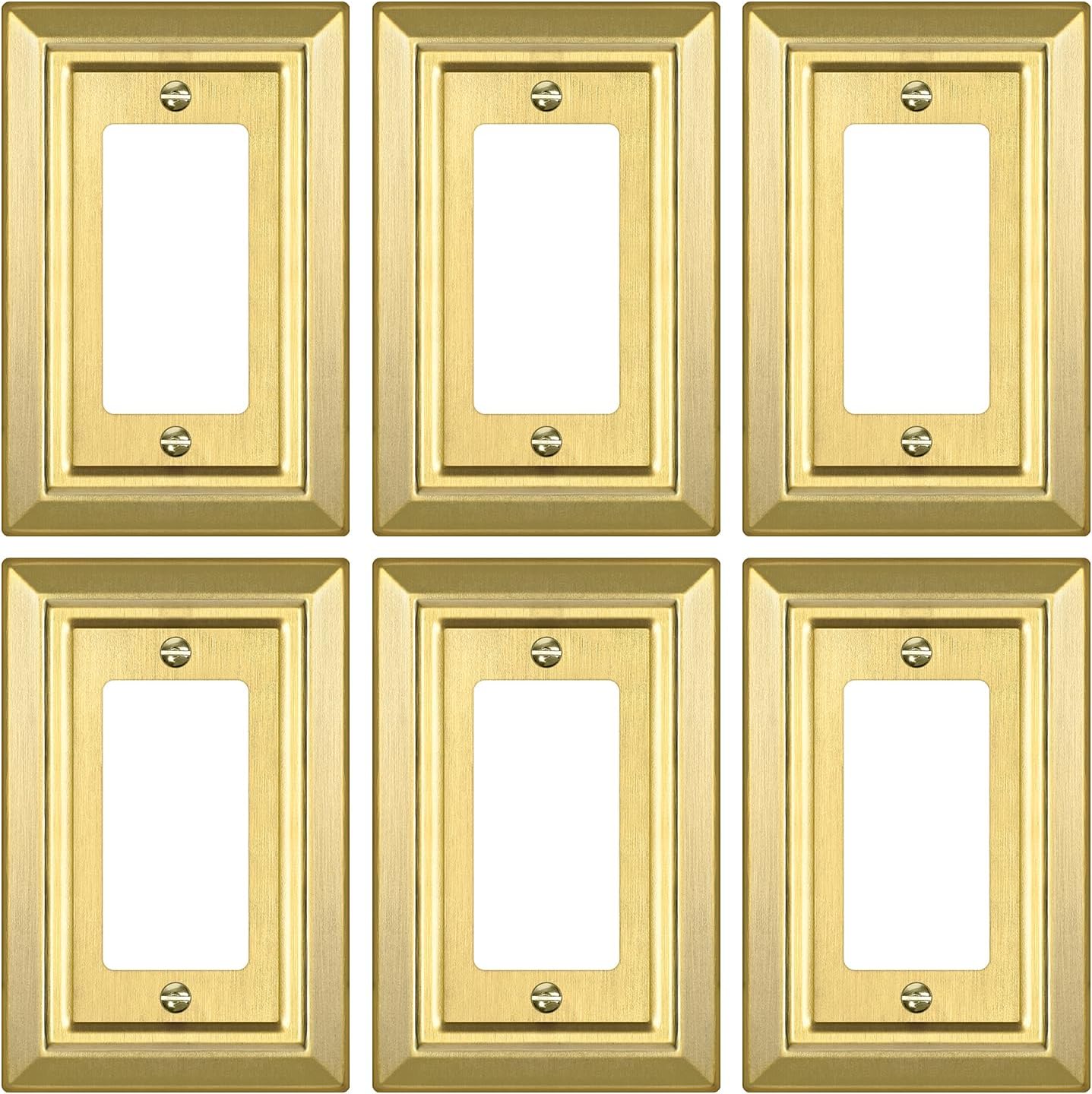 Metal Wall Plate for Electrical Outlets, Decorative Brass Gold Switch Plates Outlet Cover, Light Switch Cover Plate, 1-Gang Wall Plates (Single Decoretor, 6 Pack)