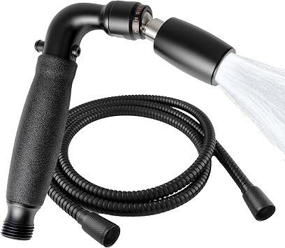 High Sierra Solid Lead-Free Metal Handheld Shower Head, Trickle Valve, 72 Flexible Stainless Steel Hose With Biofilm Resistant Silicone Inner Tube. Holder Not Included. Ultra Low Flow 1.25GPM.Black
