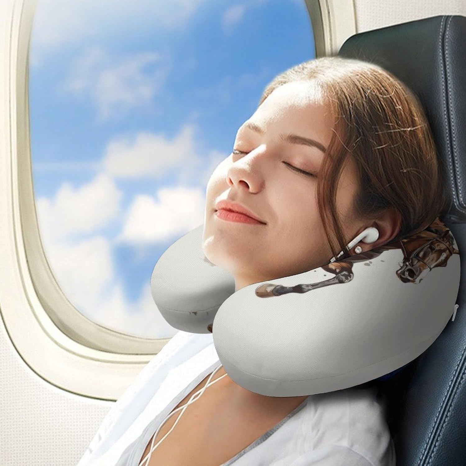 Jockeys Racing Horses Funny Travel Pillow U Shaped Memory Foam Neck Pillows Portable for Flight Car Home Office
