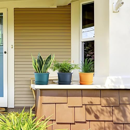 Miniatura 5 de Etvski Paquete de 6 macetas para plantas de interior, macetas con orificio de drenaje y platillo de bandeja, maceta de 7 pulgadas, macetas de 6