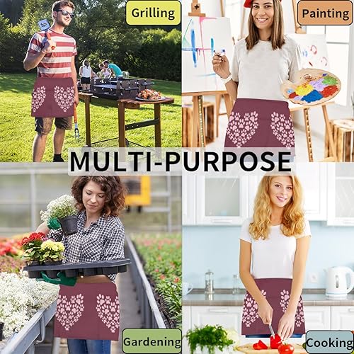 Miniatura 5 de bisibuy 3 Pocket Waist Apron, Pack of 3, Heart Dog Paw Server Short Apron for Men Women, Kitchen, Restaurant, Cafe Delantales De Mesera Para Mujer