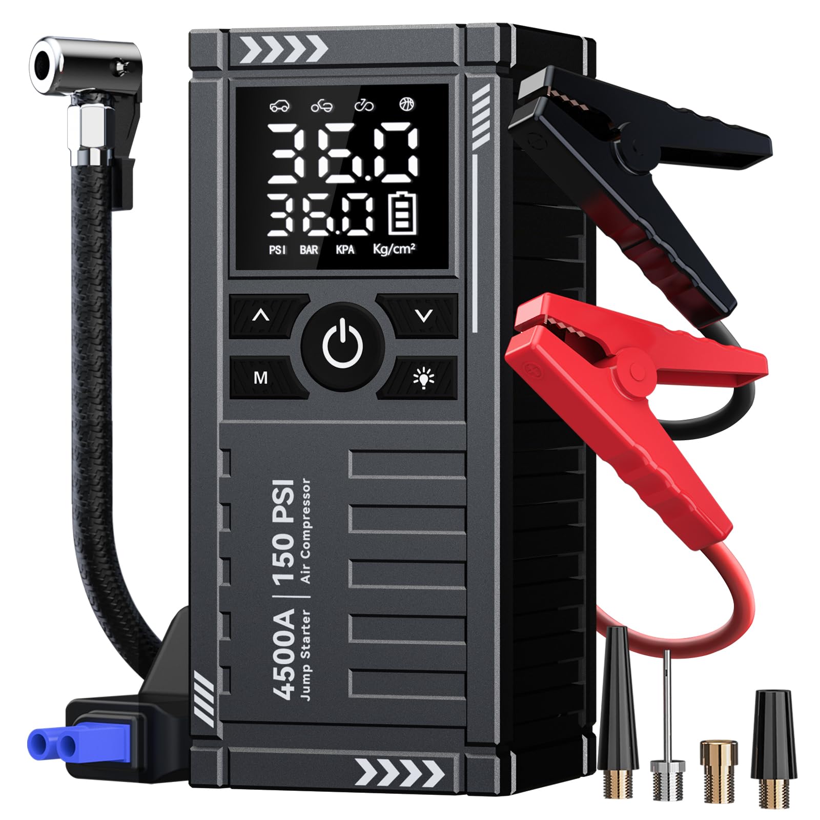 Car Battery Jump Starter with Air Compressor - 4500A 150PSI Portable Car Jump Starters All Gas 10L Diesel