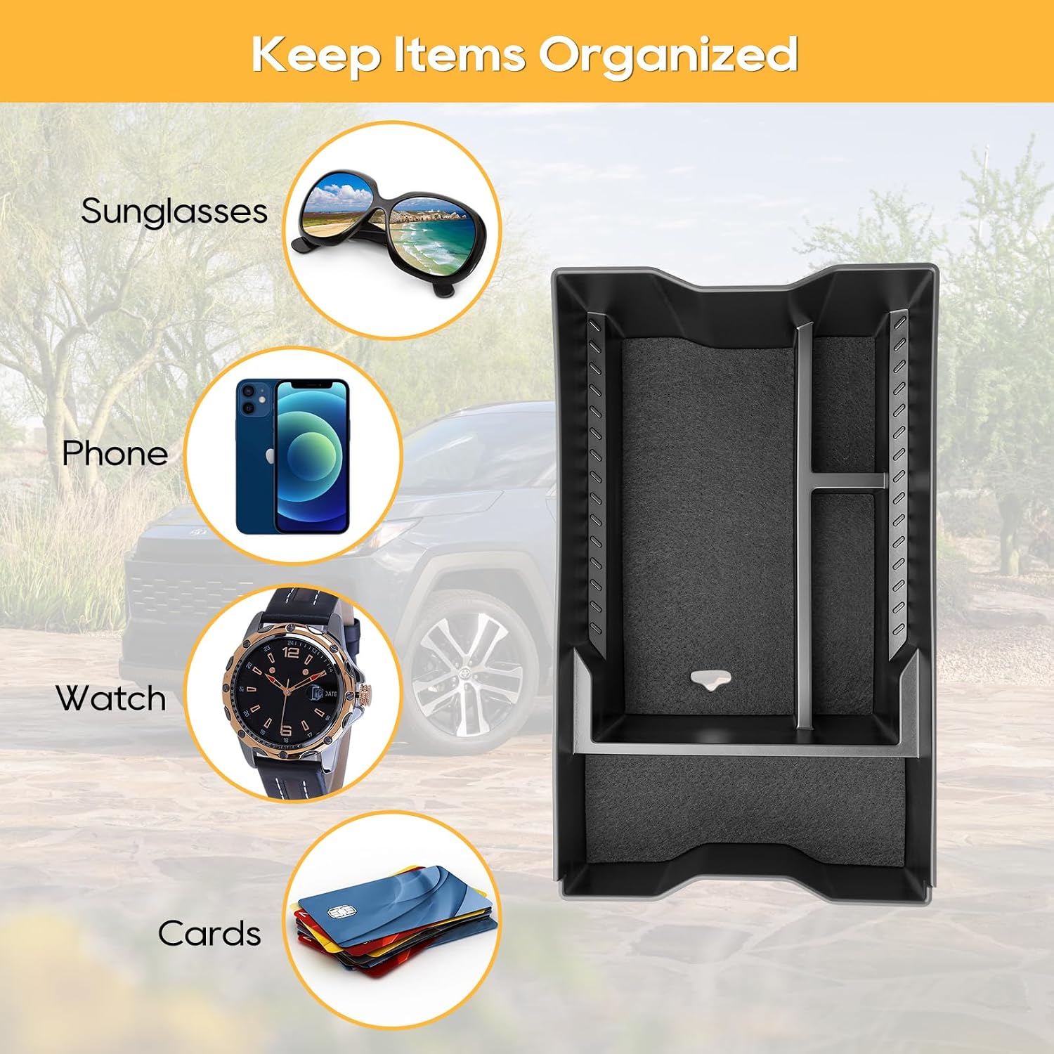 2026 Toyota RAV4 Center Console Organizer - for 2026 Toyota RAV4(LE/SE/XLE Premium/Woodland/XSE/Limited/GR SPORT) Accessories - Armrest Box Middle Console Storage - OEM Fit, ABS+Felt Storage Organizer image 5