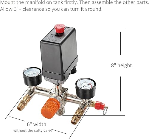 Miniatura 21 de Secbolt Interruptor de presión Manifold Regulador Medidores de aire Compresor de aire Interruptor de presión Válvula de control 90-120PSI