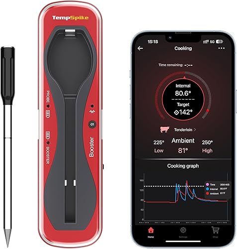 ThermoPro TempSpike - Termómetro inalámbrico de carne para asar y ahumar, termómetro Bluetooth de carne de 500 pies con sonda inalámbrica, ideal