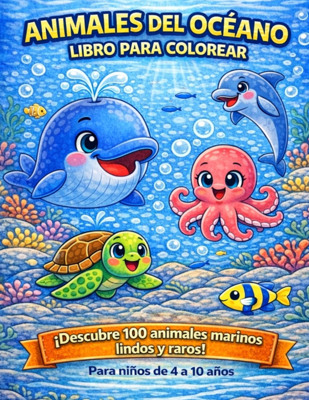 Animales Del Océano Libro Para Colorear Para Niños: 100 Animales Marinos Y Criaturas Raras Para Colorear Para Niños De 4 A 10 Años Dibujos Grandes Y Fáciles