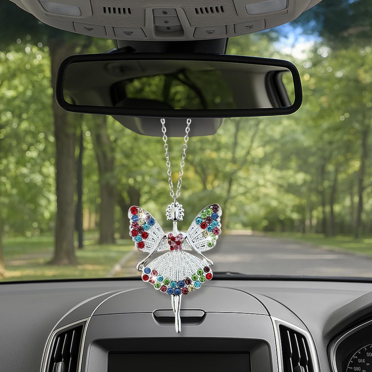 Bling Ballerina Dancer Car Mirror Hanging Accessories - Crystal Rhinestone Car Rear View Mirror Charm for Women -