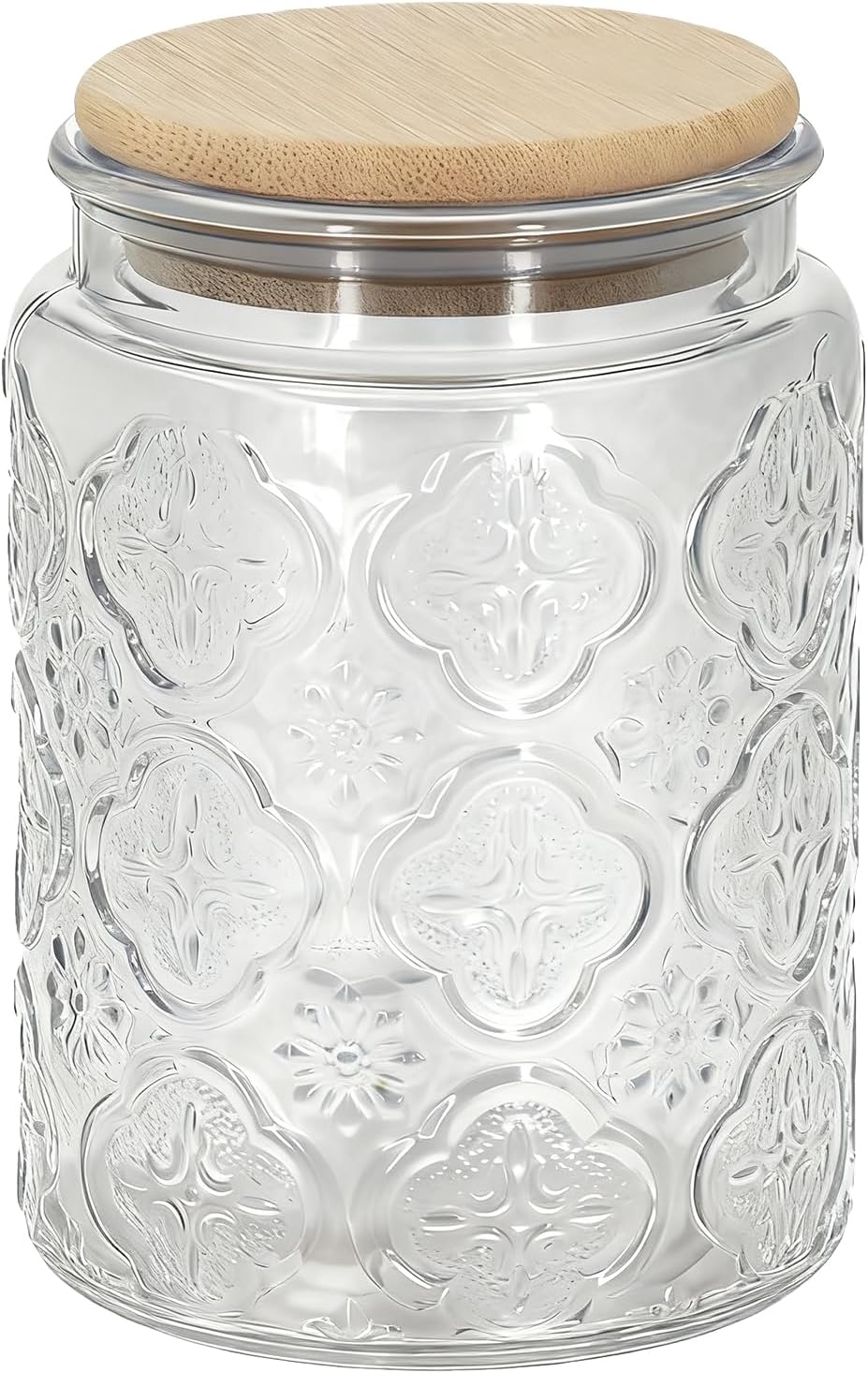 1Pc 24oz rabapple flower Vintage Glass Candy Jar with Airtight Bamboo Lid, Kitchen Storage Canister for Sugar, Coffee, Tea, Cookies, Bath Salt - Decorative Mason Jar (1, Clear, 24oz)