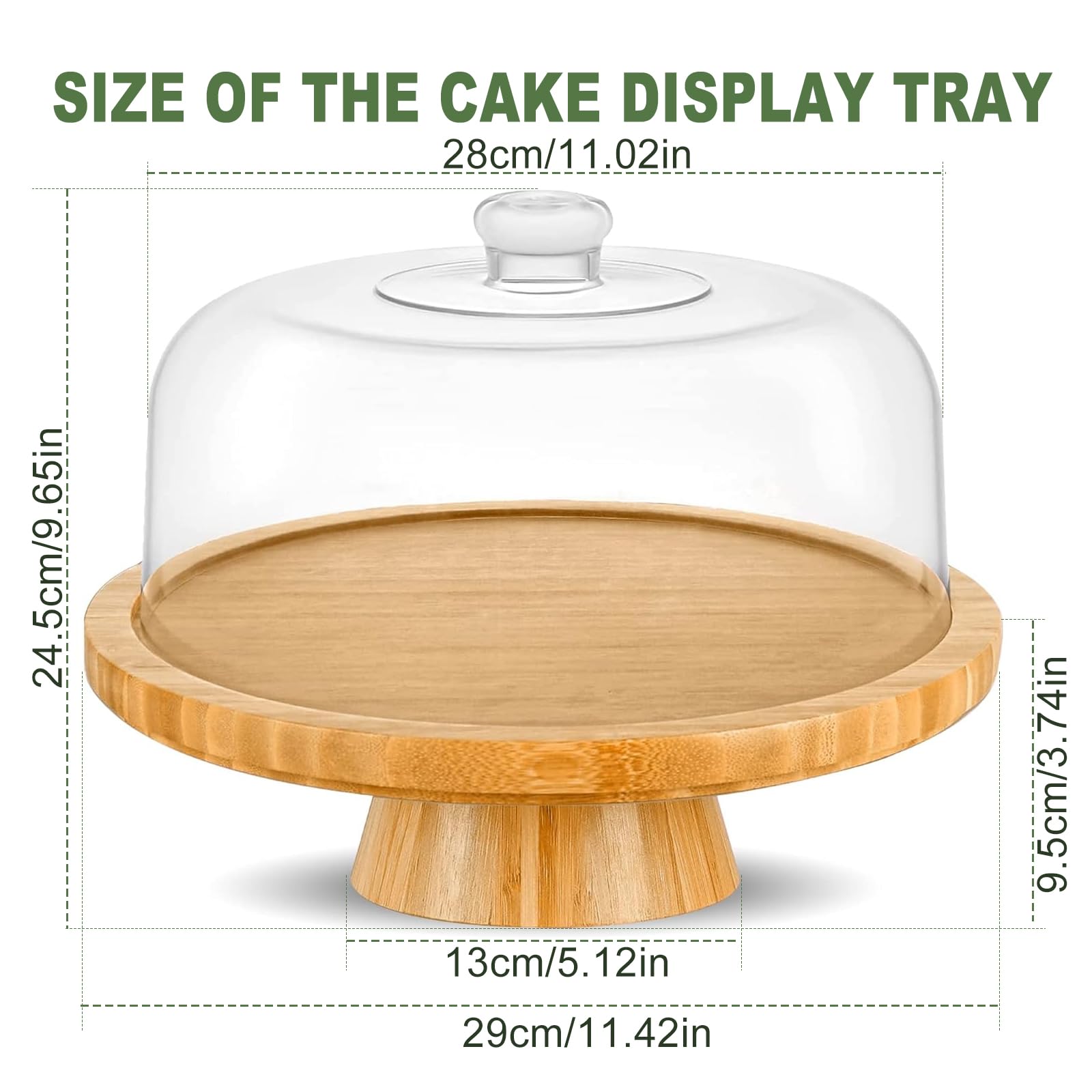 LOMUG Présentoir à gâteau 6 en 1 avec couvercle, plateau à gâteau en bambou avec support, cloche à gâteau polyvalente pour gâteaux, gâteaux, cupcakes et desserts