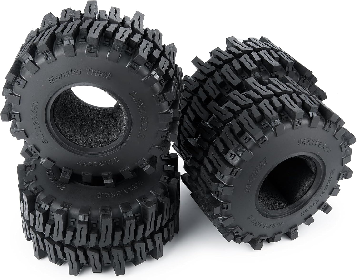 RCHUBAM 2.2" RC Crawler Tires 4Pcs Deep Claw Tread Mud Terrain Rubber Wheel Tires with Insert Foam 125 * 56mm for for 1/10 RC Crawler Wraith SCX10 AXI03004 Capra Axial SCX10 Upgrade Accessories