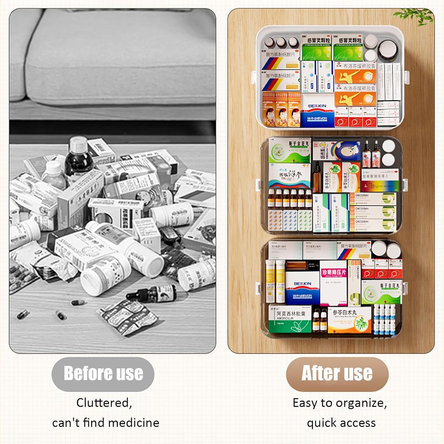 Caja para Medicamentos 3 Niveles | Botiquín Casa Portátil con Asa Ergónomica & Tapa Transparente (Blanco de Luna, 40,5x28x22 cm)