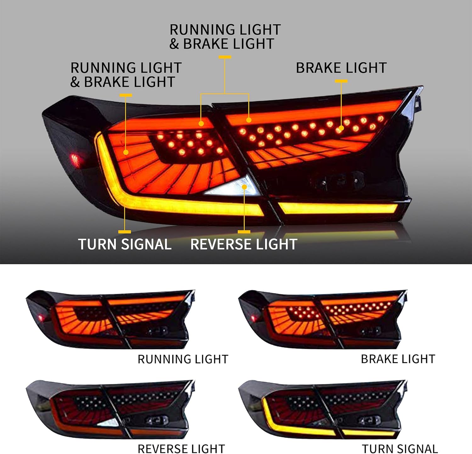 VLAND LED Starry Tail Lights Compatible For [ Honda Accord 10th Gen 2018-2022 ] Rear Lamps with Dynamic Animation, Smoked, Pair